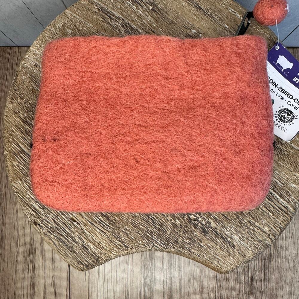 Coral Pink Felted Wool Wallet Pouch Blue Pink Coral Makeup Bag New FAST SHIP - Picture 4 of 6